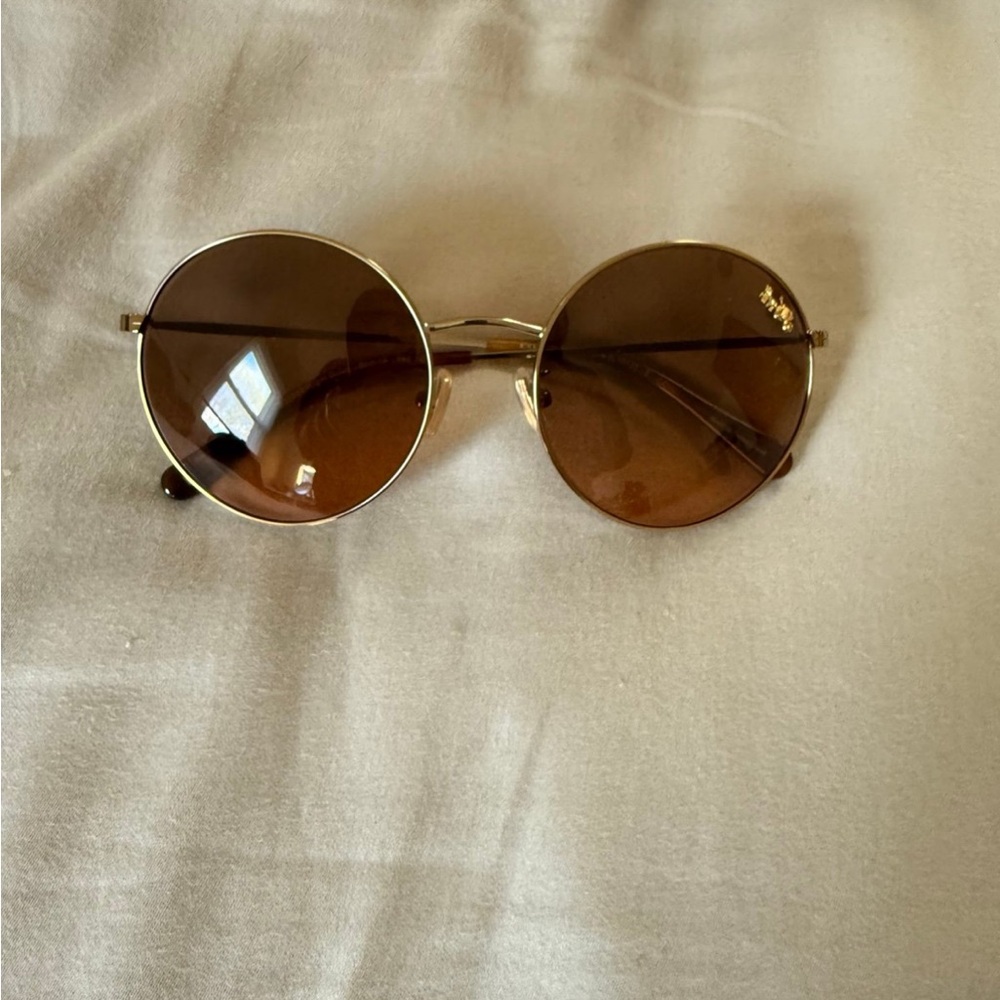 Coach Gold and Brown Round Sunglasses